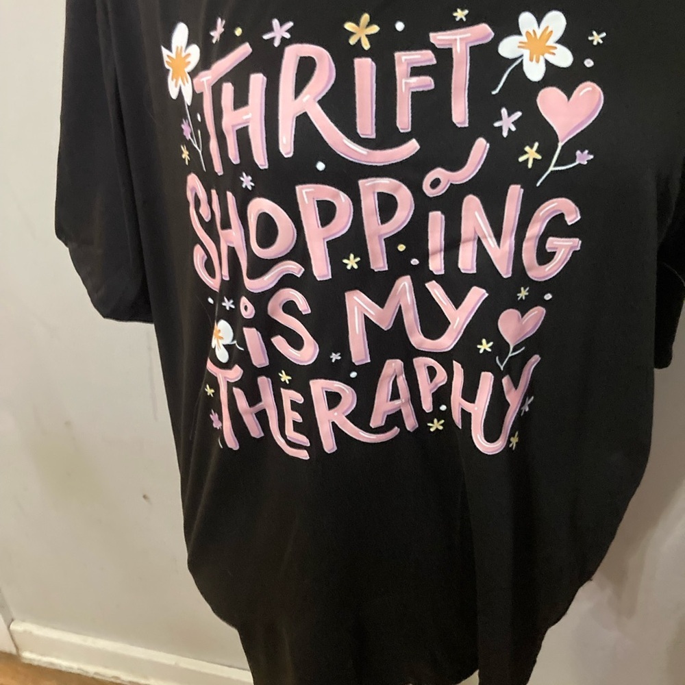 Black Graphic T-Shirt Size Xl -Thrift Shopping Is My Therapy - 2 Available View 2
